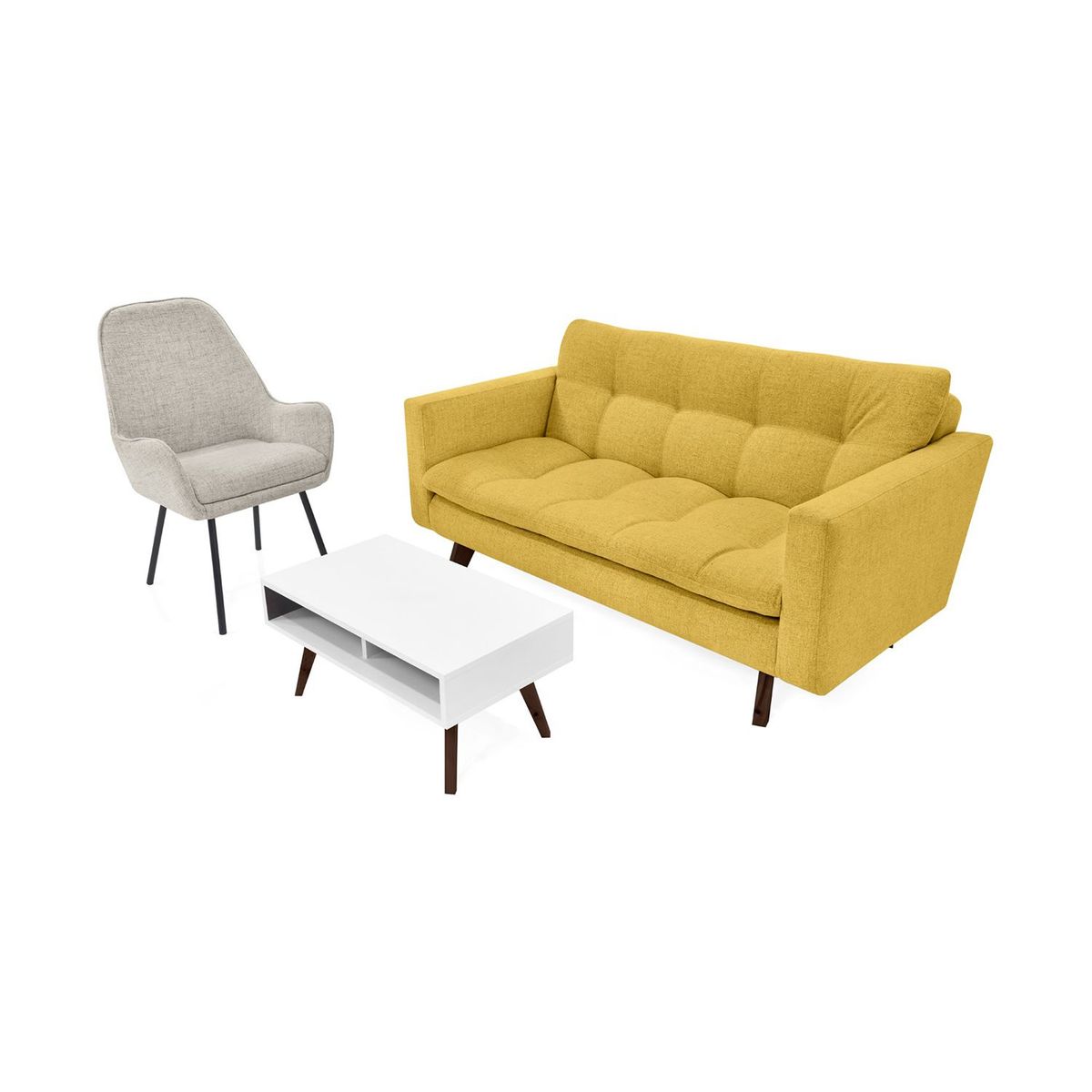 MICA - Juego de Sala Moderno en Poliéster (Sofá + Poltrona + Mesa de Centro) Cuenca Nepal Atenas Mica