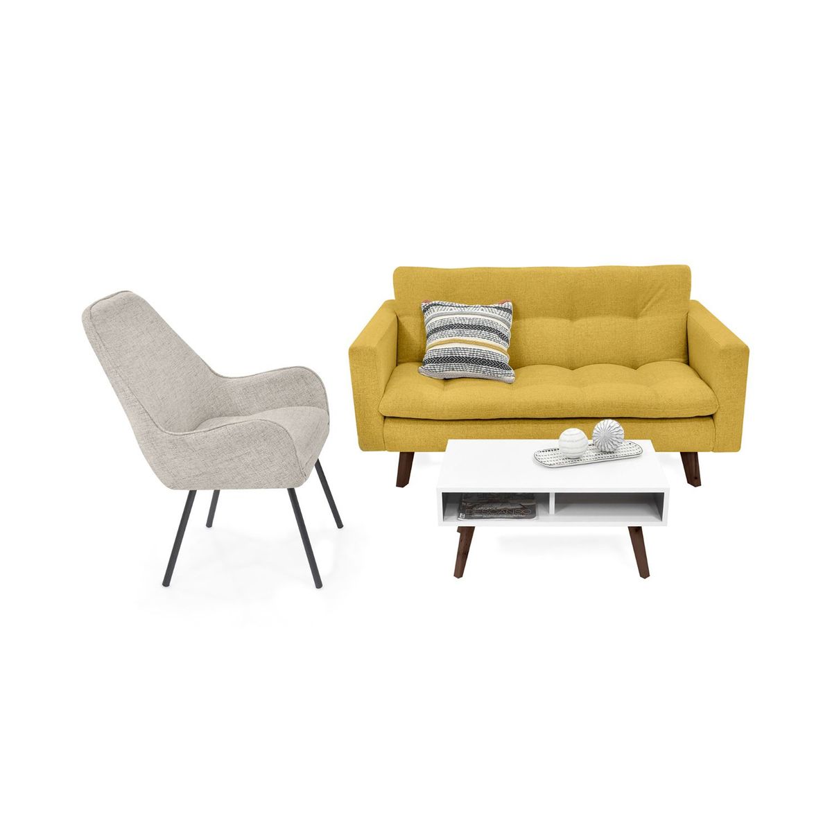 MICA - Juego de Sala Moderno en Poliéster (Sofá + Poltrona + Mesa de Centro) Cuenca Nepal Atenas Mica