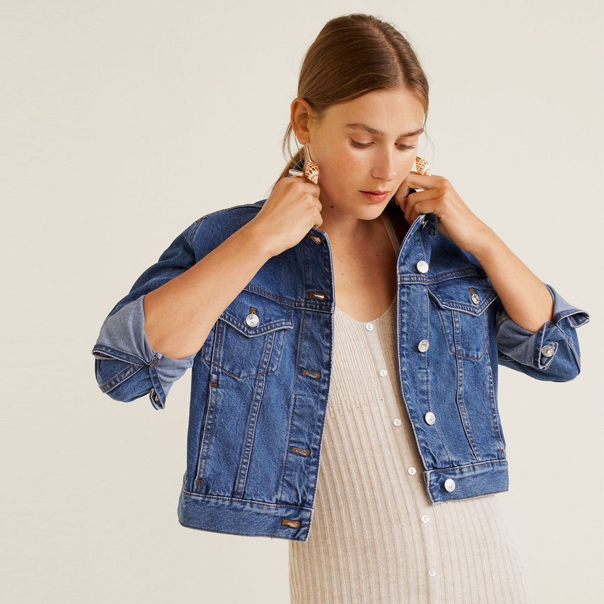 MANGO - Chaqueta de Jean Cropped