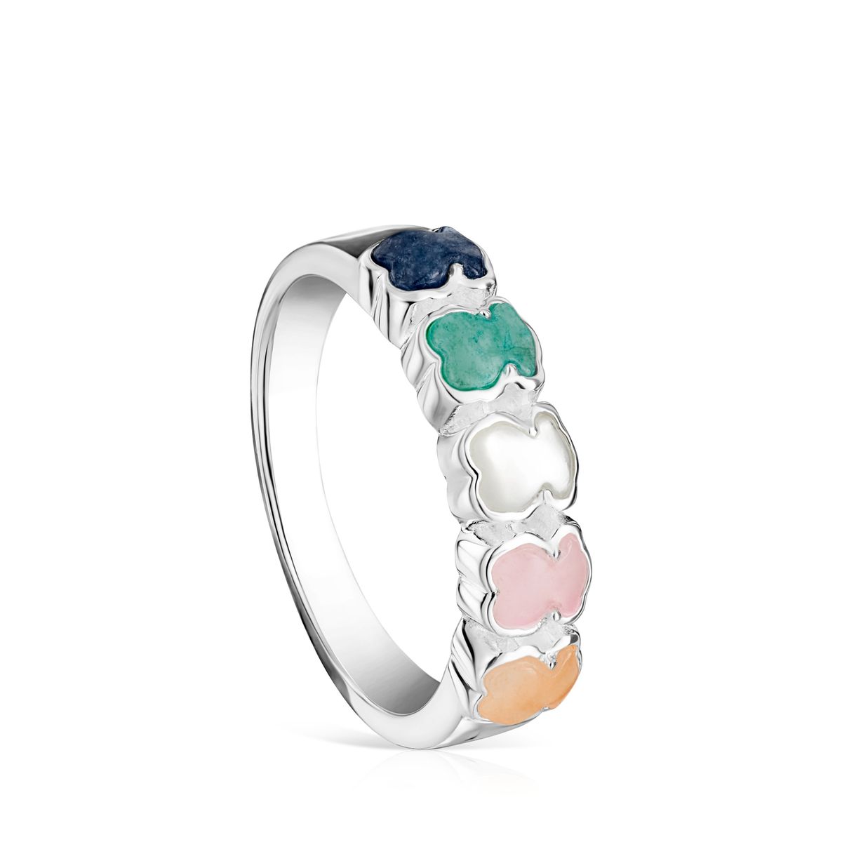 TOUS - Anillo De Plata Con Gemas Multicolor Motivo Oso Mini Color