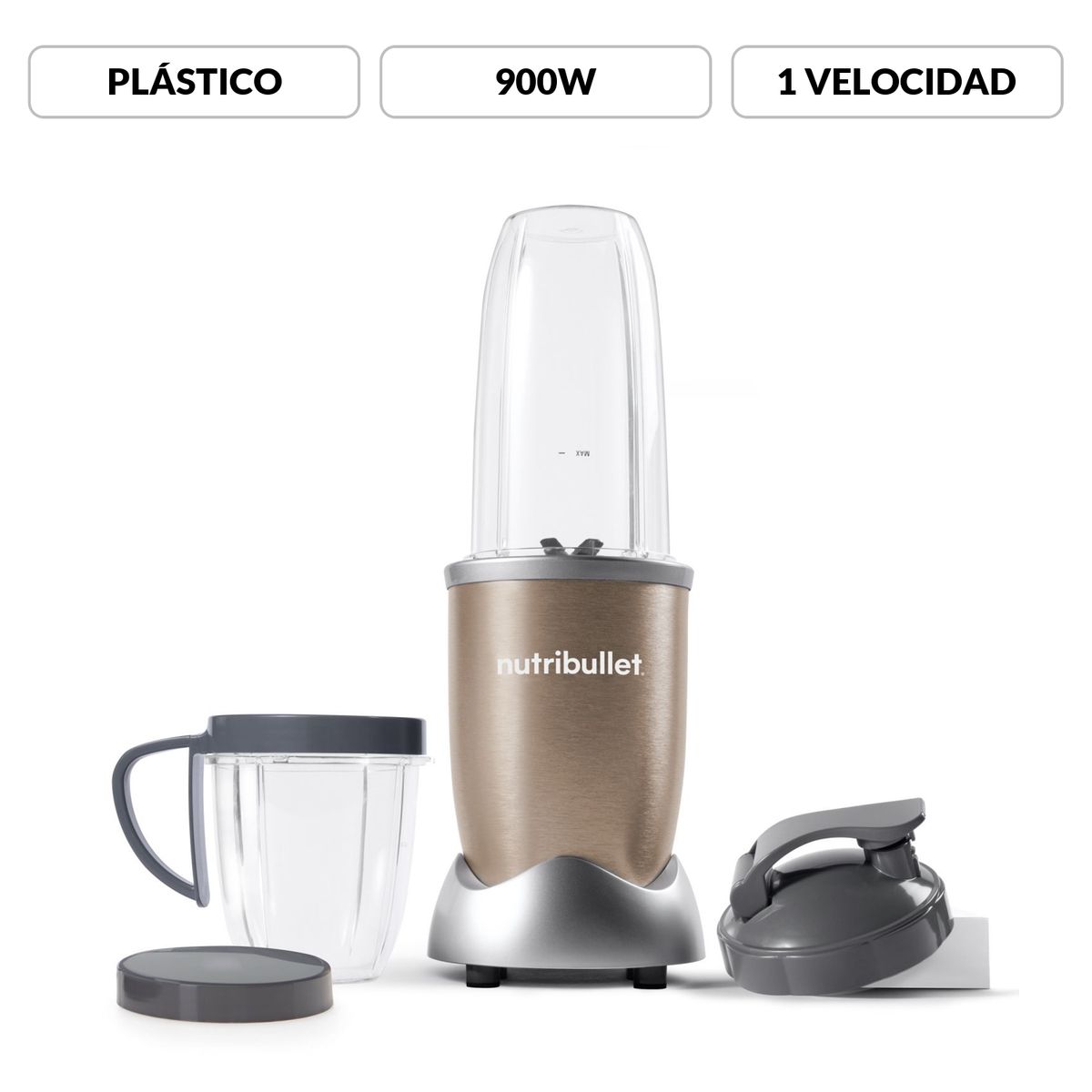 NUTRIBULLET - Licuadora Personal Nutribullet Pro 900 W Series Color Champaña 8 piezas