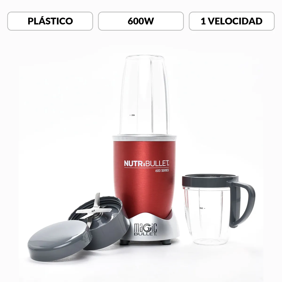 NUTRIBULLET - Licuadora Nutribullet Rojo 600W 0.55Lt