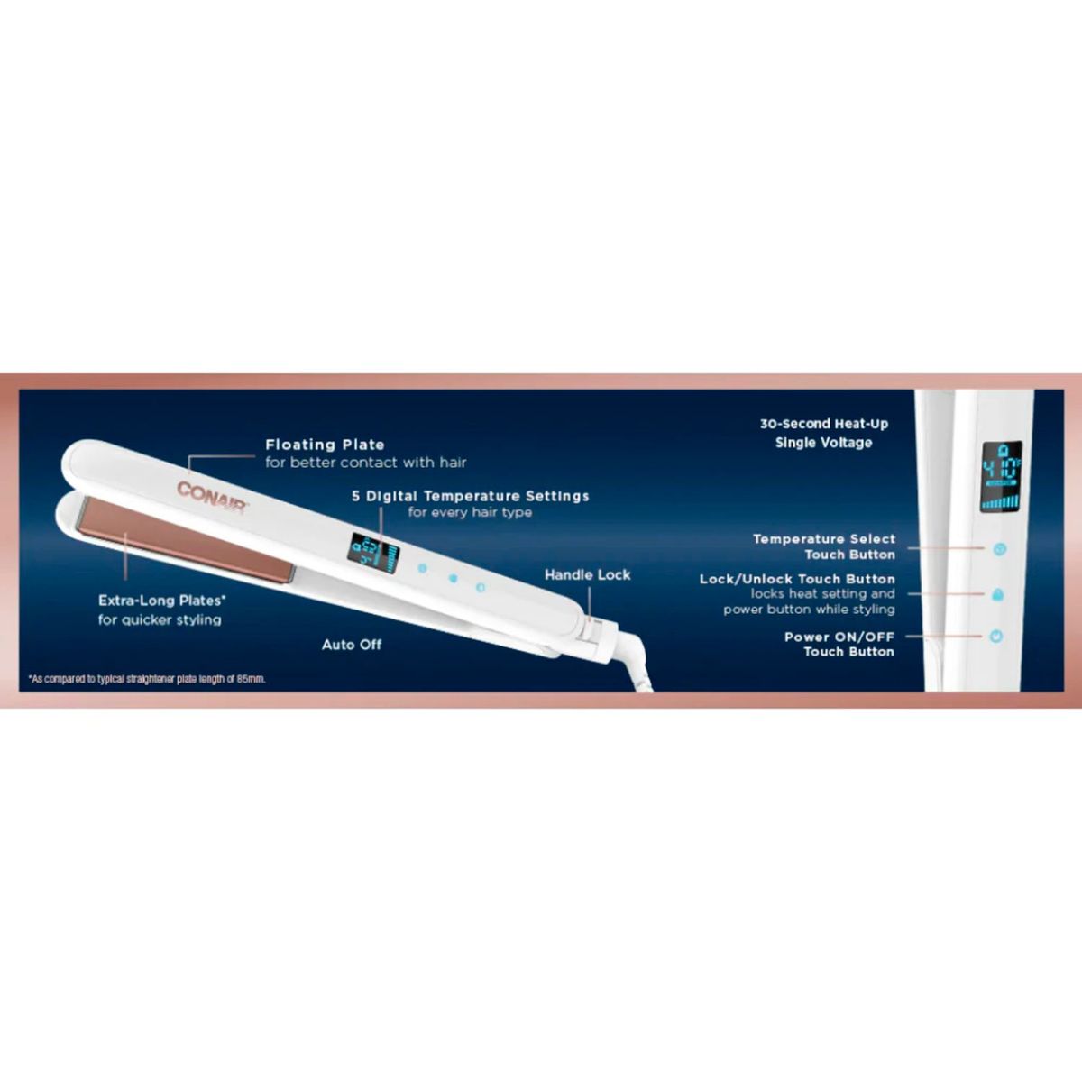 CONAIR - Plancha para cabello Conair, plancha alisadora para el pelo con placas en cerámica | Control digital de temperatura