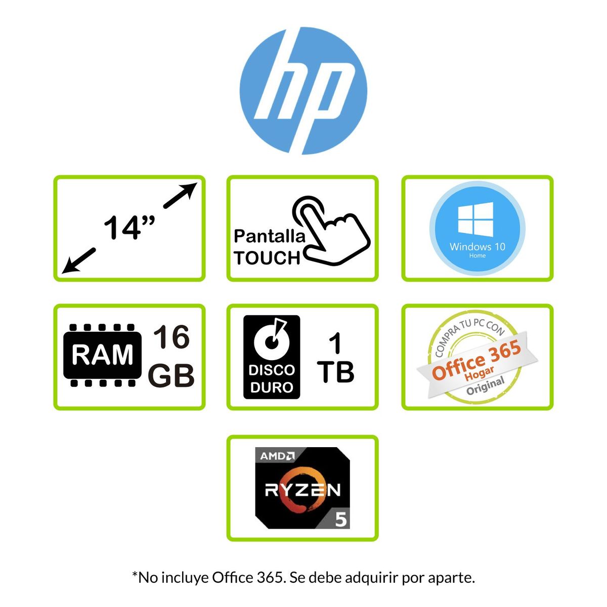 HP - Portátil HP 14 pulgadas AMD RYZEN R5 16GB 512GB