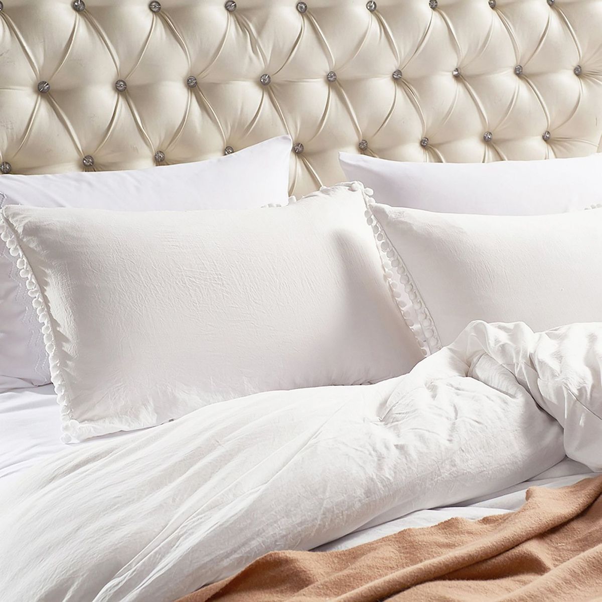 MY HOME STORE - Edredón + Funda de Duvet Borlas Blanco