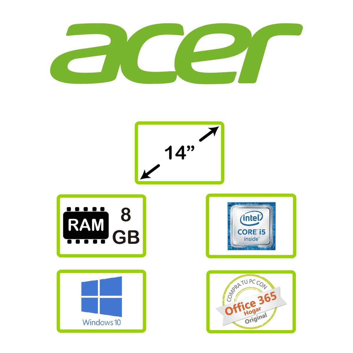 ACER - Portátil Acer Thin & Light 14 pulgadas Intel Core i5 8GB 256GB