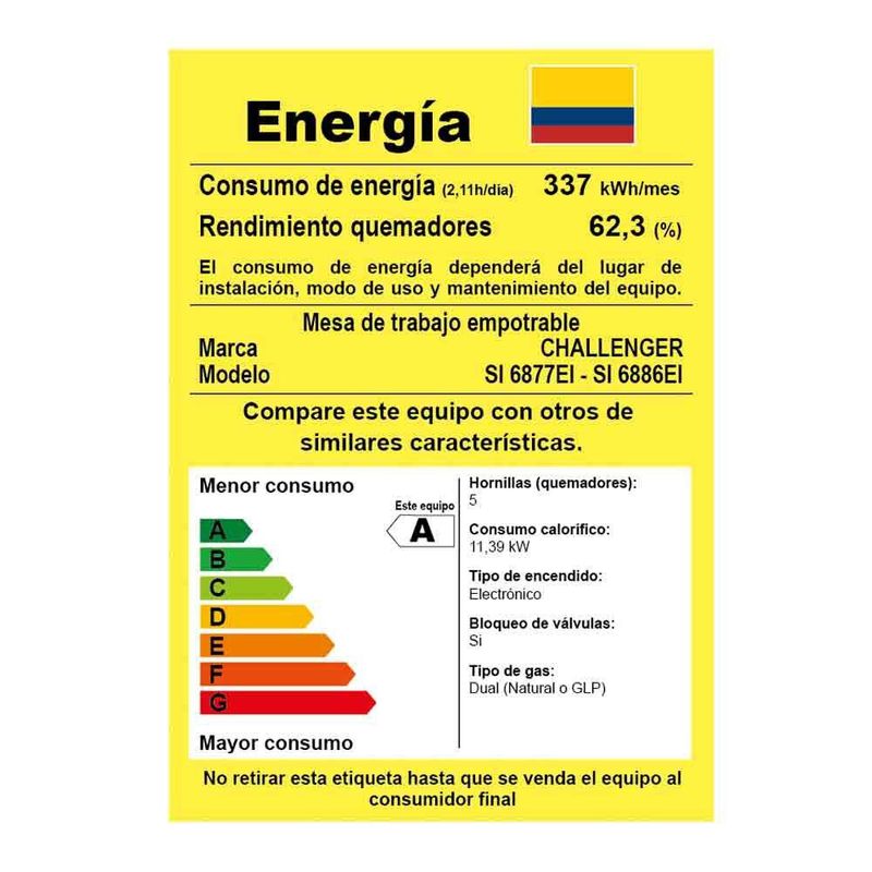 CHALLENGER - Cubierta A Gas 5 Puestos Si 6886 Ei