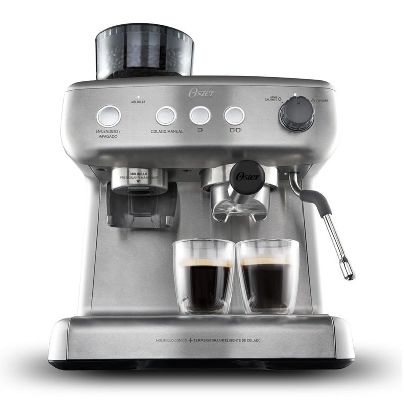 OSTER - Cafetera Expresso Oster® Perfect Brew 15 Bares| Molino integrado | Espumador de Leche 