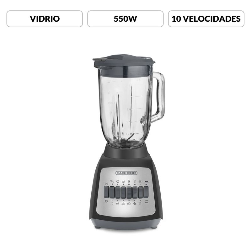 BLACK+DECKER - Licuadora BLACK+DECKER DuraPro 10 Velocidades 550 Watts con 4 Cuchillas y Jarra de Vidrio BLBD210