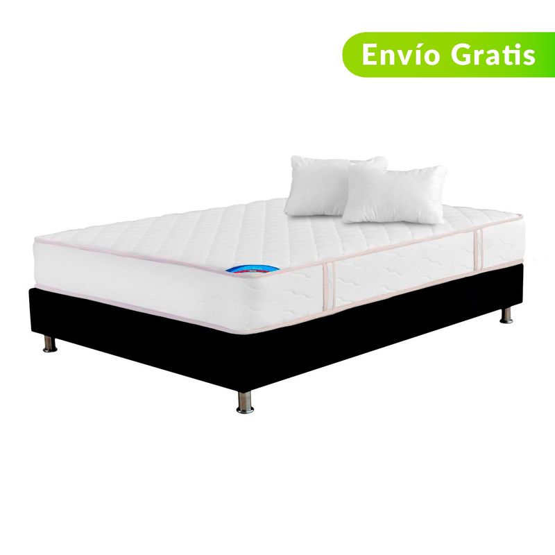 COLCHONES SPRING - Colchón con Base Cama Doble Firmeza Media Ortopédico Resortado  Escent Plus 140 x 190 cm  + Almohada Colchones Spring 