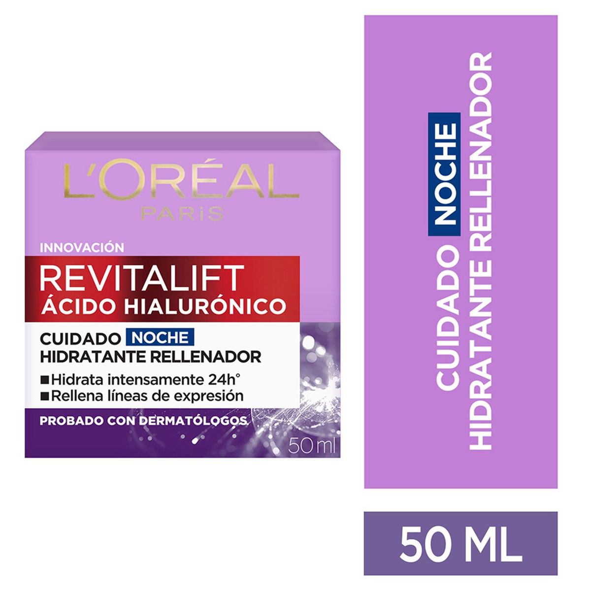 LOREAL PARIS - Hidratante facial Noche Crema Acido Hialuronico Loreal Paris para Todo tipo de piel 50 ml 