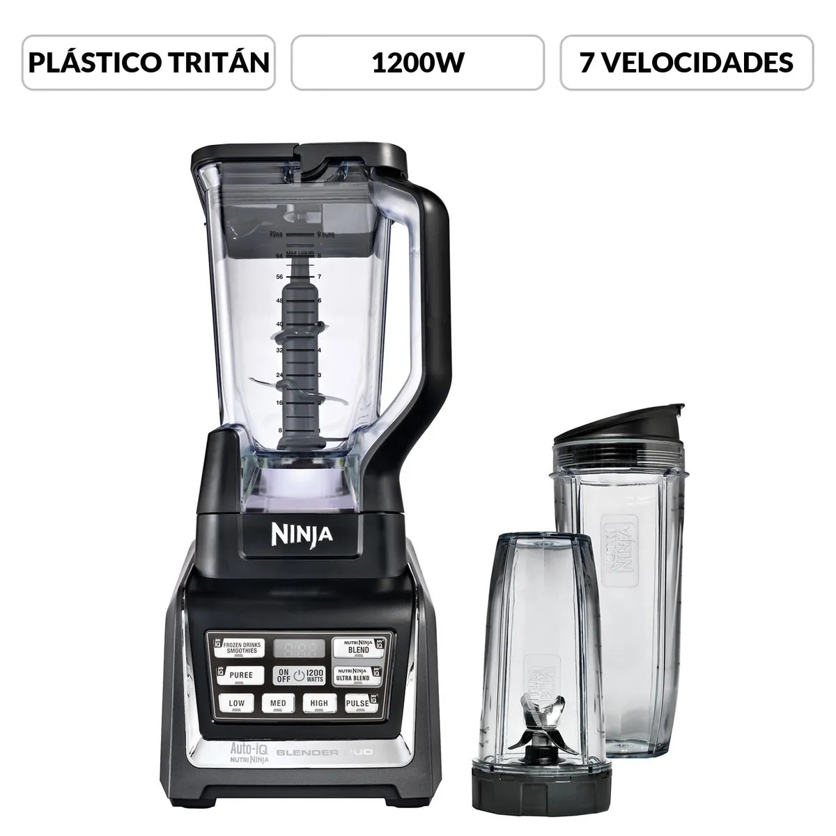 NINJA - Licuadora Ninja Profesional BL641 7 Velocidades 1200 W + 2 Vasos Personales