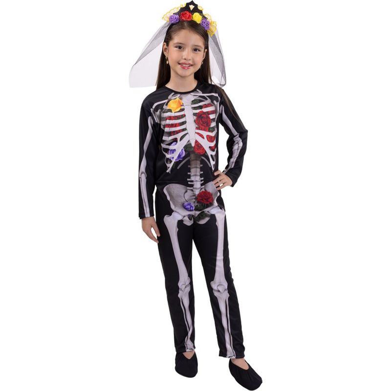 FANTASTIC NIGHT - Disfraz para niña Esquelo catrina mexicana terror fantasía