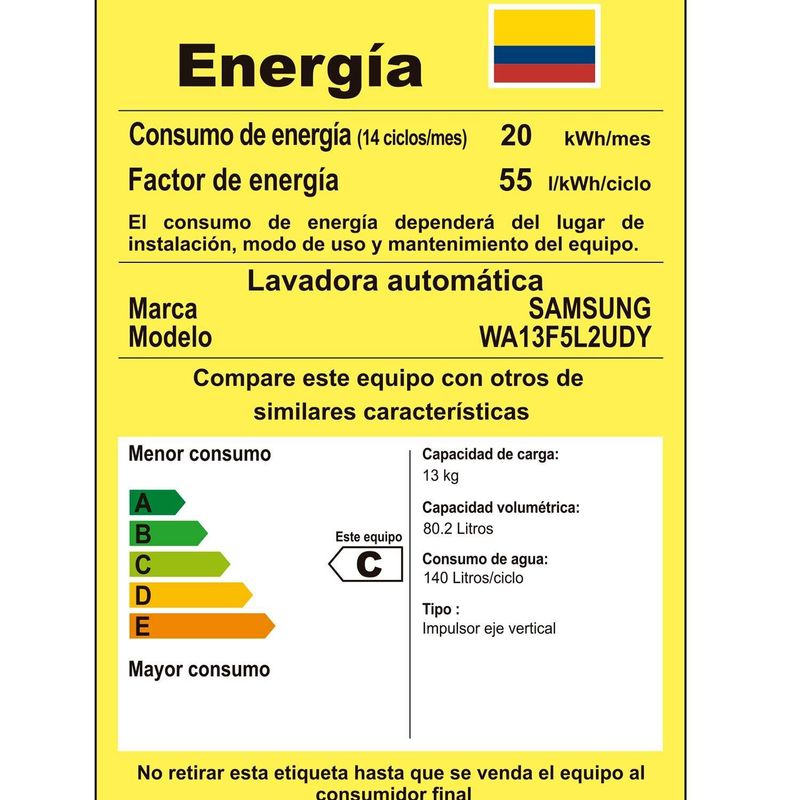 SAMSUNG - Lavadora Samsung Carga Superior 13 kg WA13F5L2UDY/CO