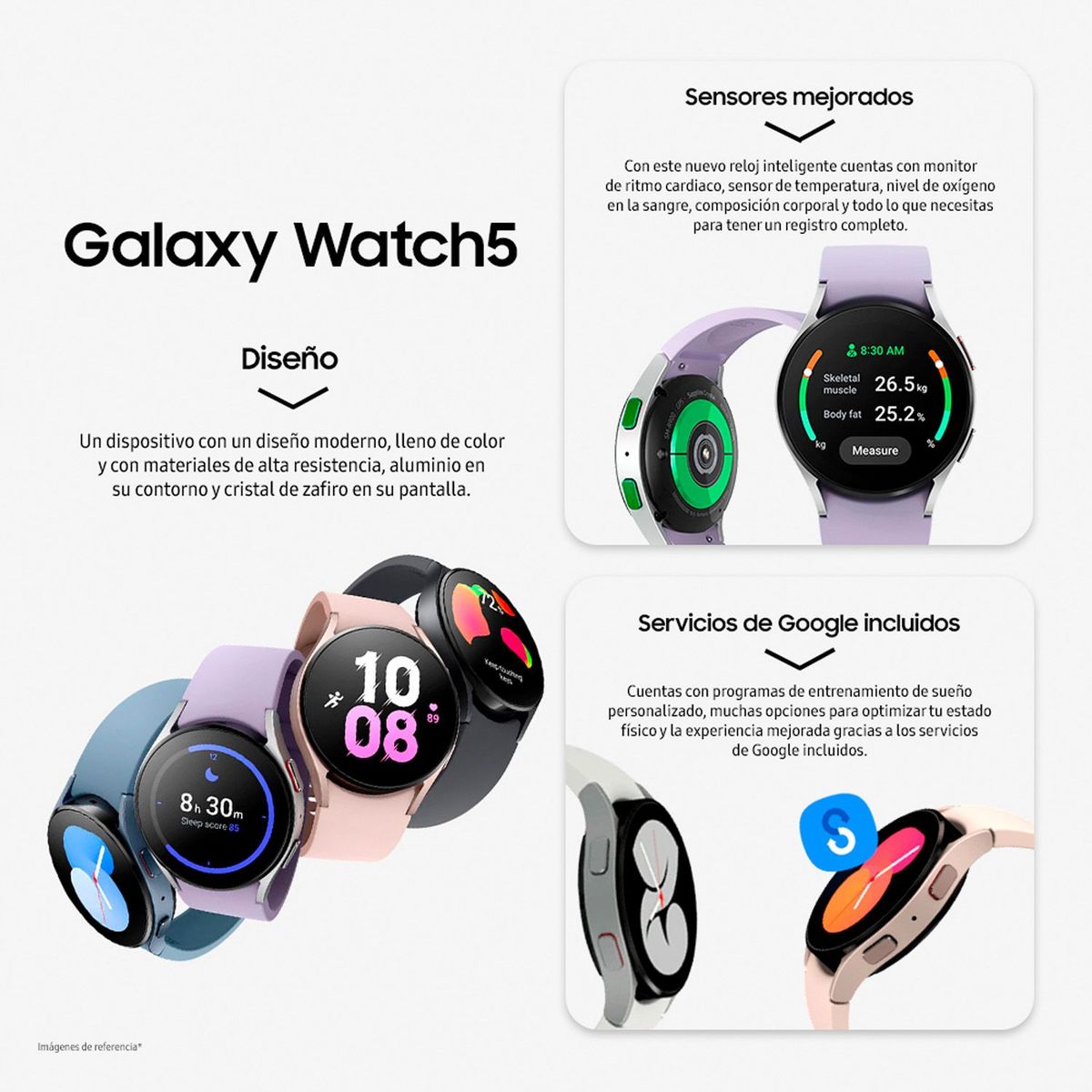 SAMSUNG - Smart watch Samsung Galaxy 5 40 mm Reloj inteligente digital hombre y mujer. Seguimiento sueño, ritmo cardíaco, consumo calorías y rutinas de ejercicio. Resistente al agua. Compatible Android
