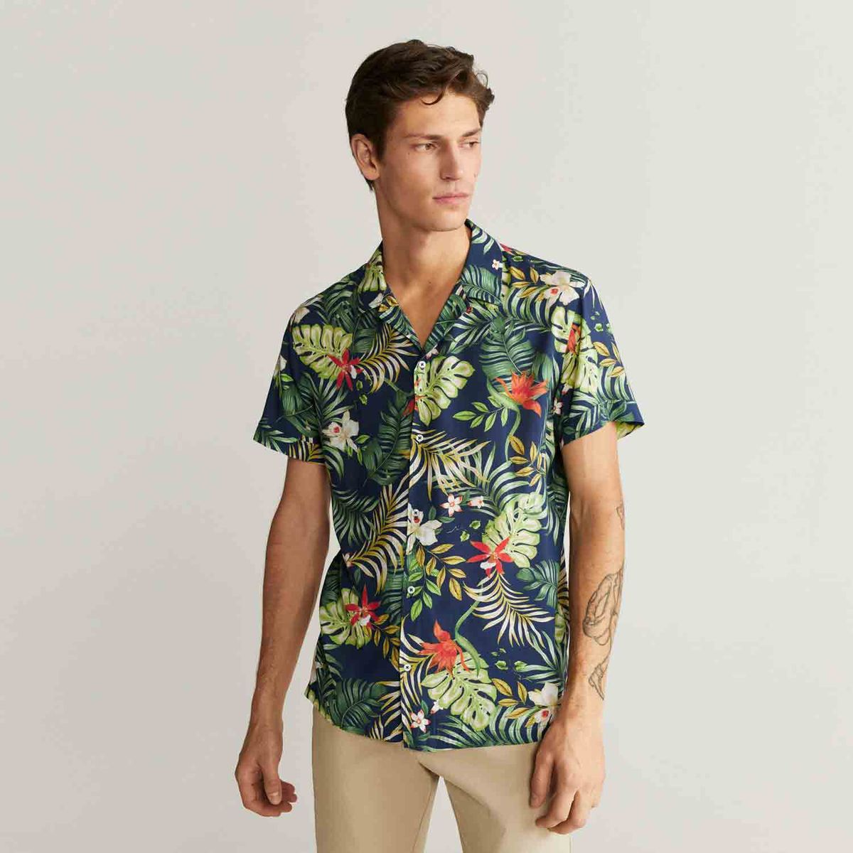 MANGO - Camisa Casual Hombre Manga Corta MNG MAN