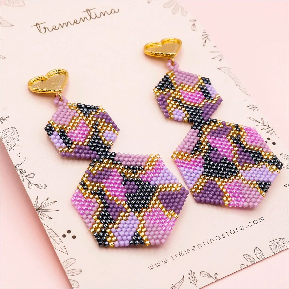 Trementina - Aretes Tejidos Miyuki Doble Hexágono Purple