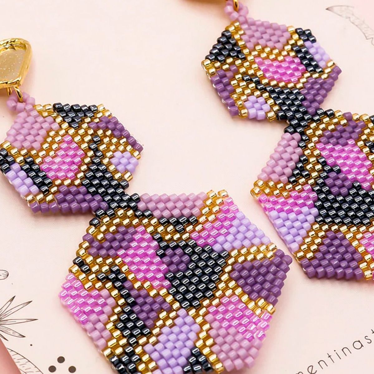 Trementina - Aretes Tejidos Miyuki Doble Hexágono Purple
