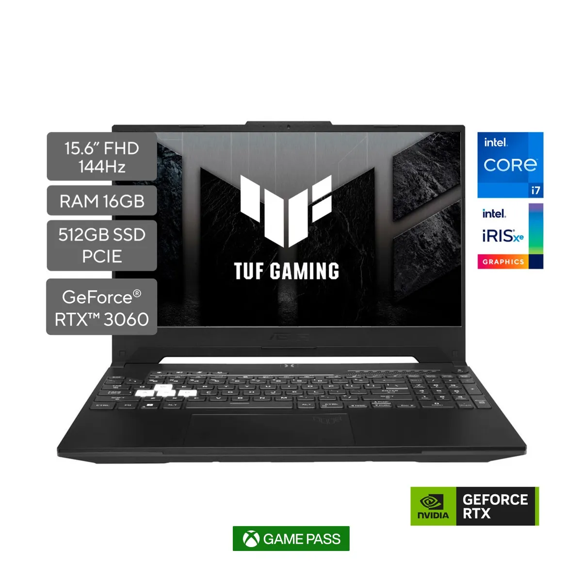 ASUS - Gamer Asus Intel Core i7 16GB 512GB Nvidia Geforce Rtx 3060 Windows 11 Home 15.6 pulgadas  TUF Dash F15 - FX517ZM | Computador Portátil + Game Pass