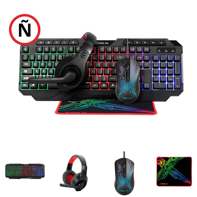 XTRIKE ME - Combo Gamer 4 en 1 Xtrike Me + Teclado + Mouse + Audífonos Pad
