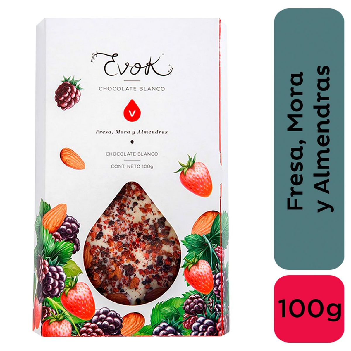 EVOK - Barra Blanca Almendras, Mora, Fresa 100g