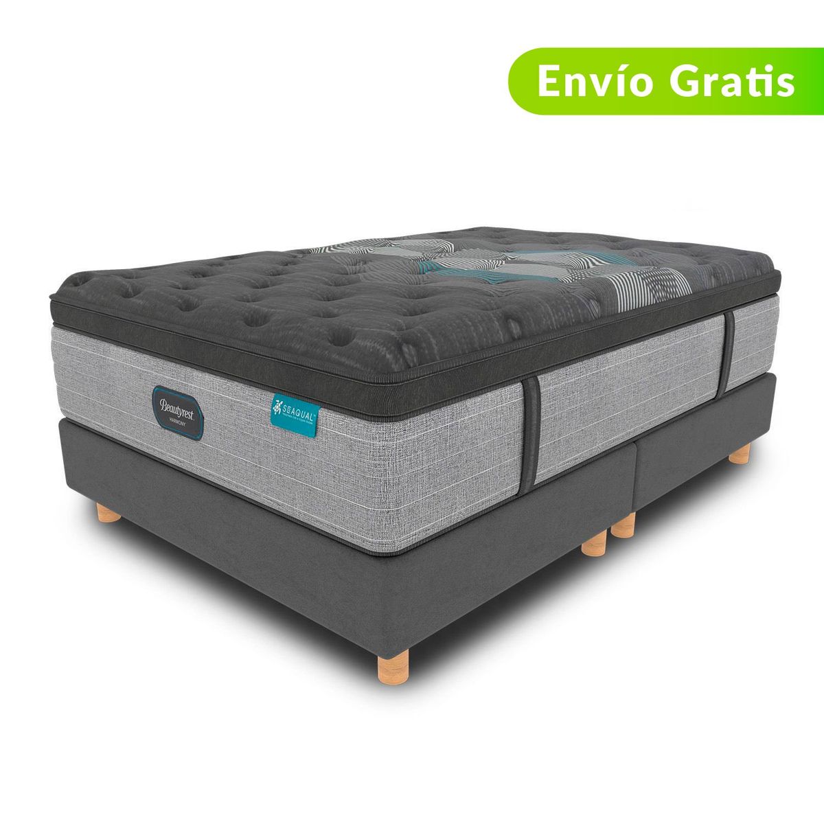 BEAUTYREST SIMMONS - Colchón con Base Cama Queen Firmeza Suave Ortopédico Resortado con Pillow Diamond Pt 160 x 190 cm + 2 Almohadas Beautyrest