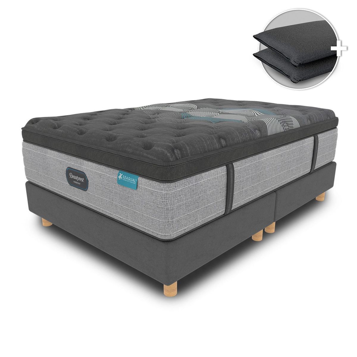 BEAUTYREST SIMMONS - Colchón con Base Cama Queen Firmeza Suave Ortopédico Resortado con Pillow Diamond Pt 160 x 190 cm + 2 Almohadas Beautyrest