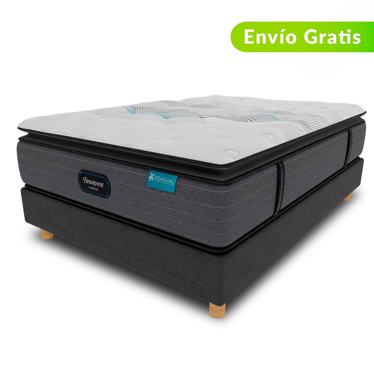 BEAUTYREST SIMMONS - Colchón con Base Cama Semidoble Firmeza Suave Ortopédico Resortado con Pillow Emerald 120 x 190 cm + Almohada Beautyrest