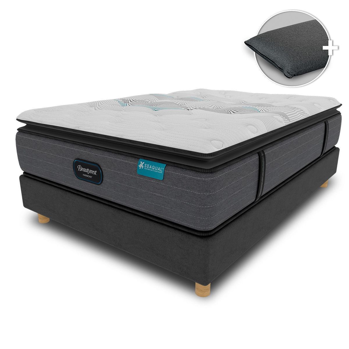 BEAUTYREST SIMMONS - Colchón con Base Cama Semidoble Firmeza Suave Ortopédico Resortado con Pillow Emerald 120 x 190 cm + Almohada Beautyrest