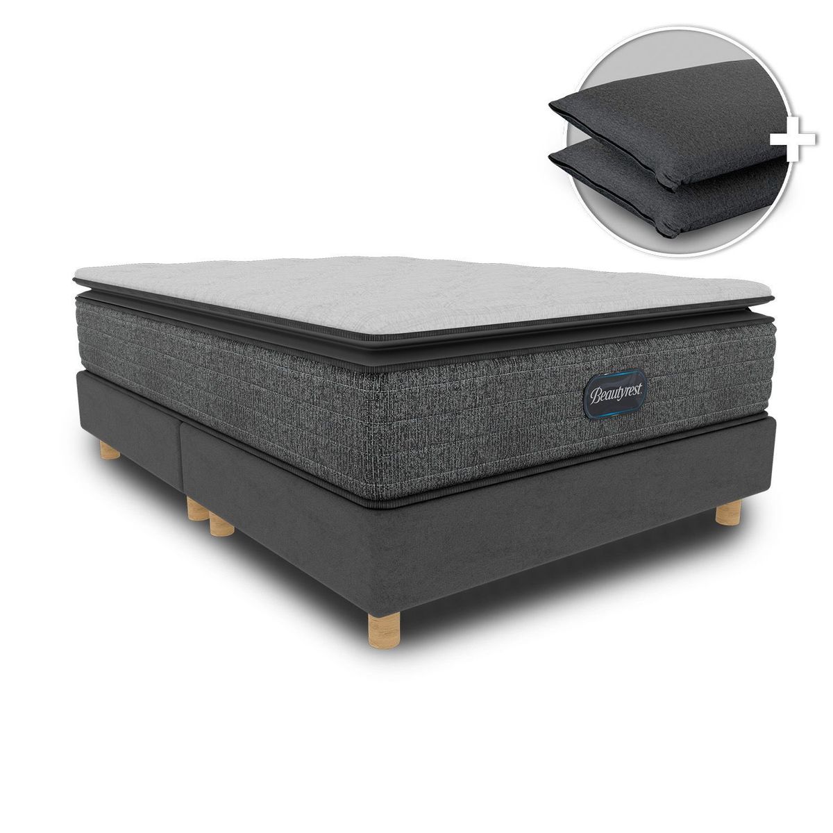 BEAUTYREST SIMMONS - Colchón con Base Cama Doble Firmeza Suave Ortopédico Resortado con Pillow Select Pt 140 x 190 cm + 2 Almohadas Beautyrest