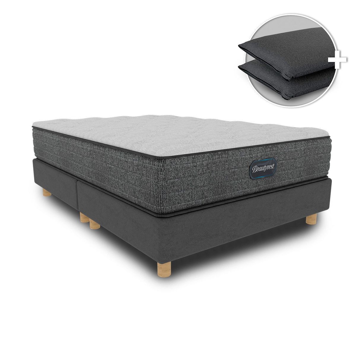 BEAUTYREST SIMMONS - Colchón con Base Cama Queen Firmeza Media Ortopédico Resortado Select Tt 160 x 190 cm + 2 Almohadas Beautyrest