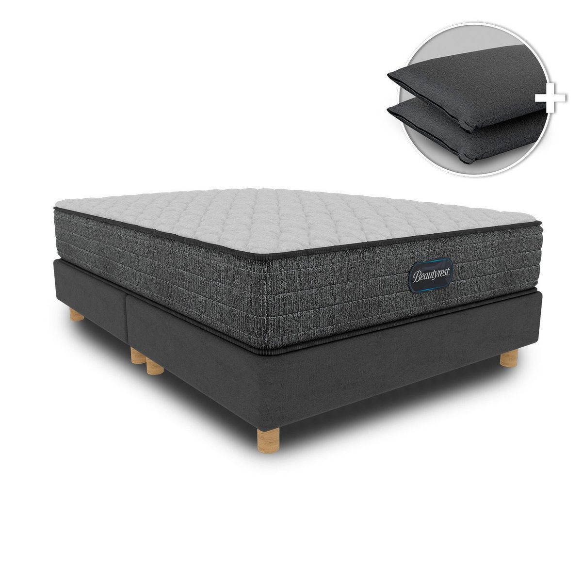 BEAUTYREST SIMMONS - Colchón con Base Cama Queen Firme Ortopédico Resortado Select Firm 160 x 190 cm + 2 Almohadas Beautyrest