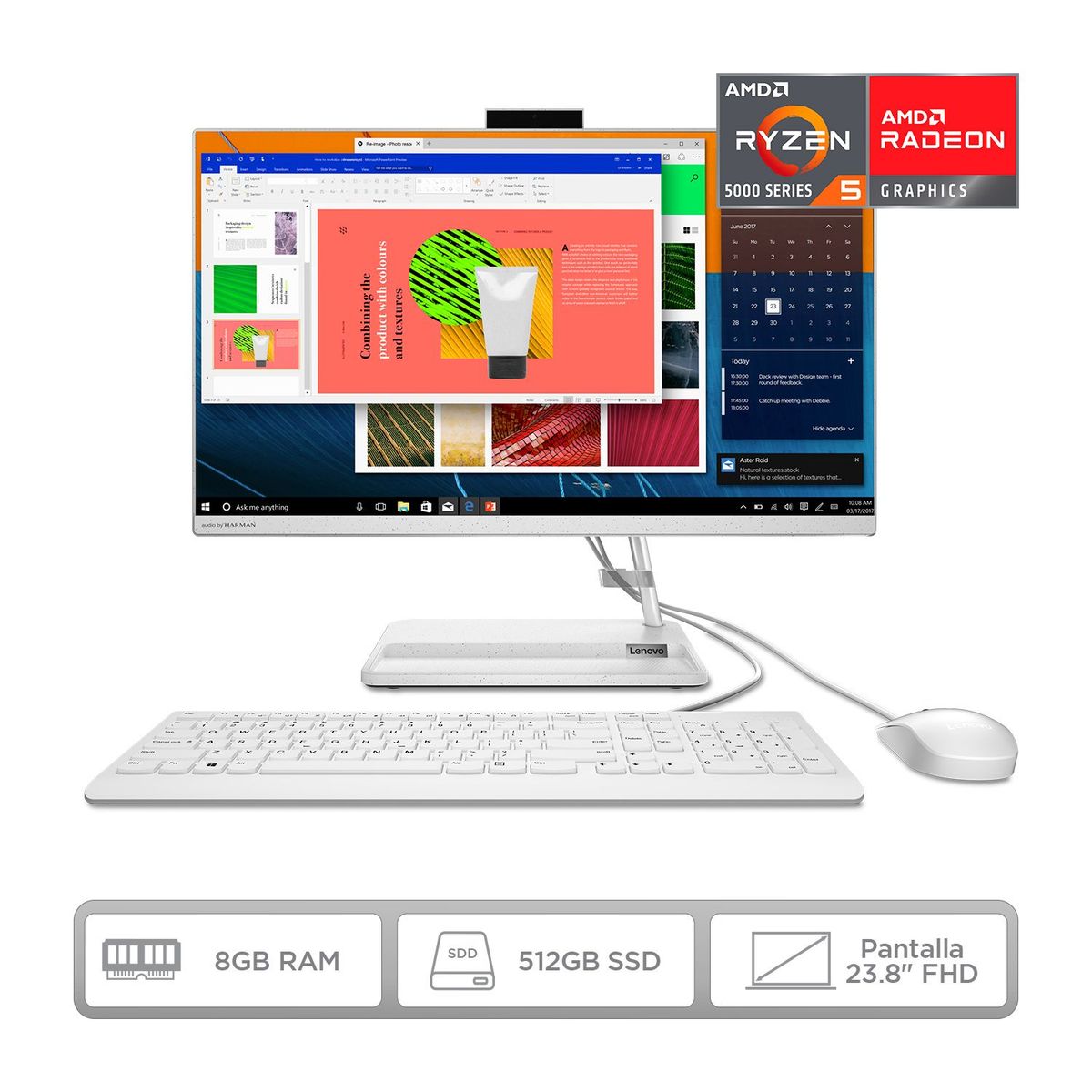 LENOVO - All in one Lenovo AMD RYZEN R5 8GB 512GB Windows 11 Home 23.8 pulgadas Ryzen