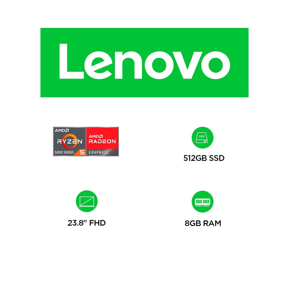 LENOVO - All in one Lenovo AMD RYZEN R5 8GB 512GB Windows 11 Home 23.8 pulgadas Ryzen