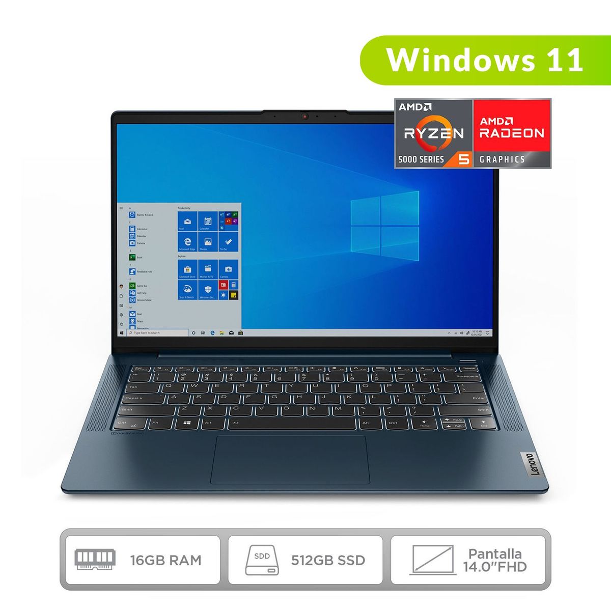 LENOVO - Portátil Lenovo IdeaPad 5 | AMD Ryzen 5 | 16GB RAM | 512GB SSD Almacenamiento | Windows 11 | Pantalla de 14 pulgadas | IP 5 | Computador Portátil