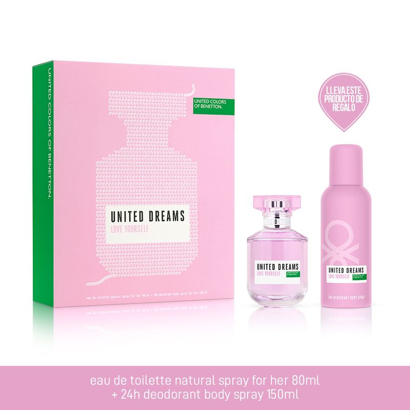 BENETTON - Set de Perfume Mujer Benetton United Dreams Love Yourself 80 ml EDT + Desodorante 150 ml