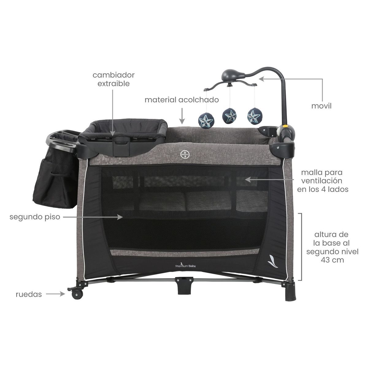 PREMIUM BABY - Corral Cuna Bebe Premium Baby Toronto Negro