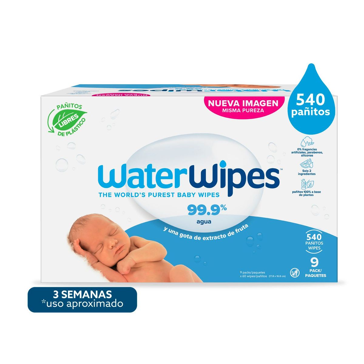  - Pañitos Húmedos WaterWipes x 540 Unidades de 9 Paquetes x 60 Pañitos