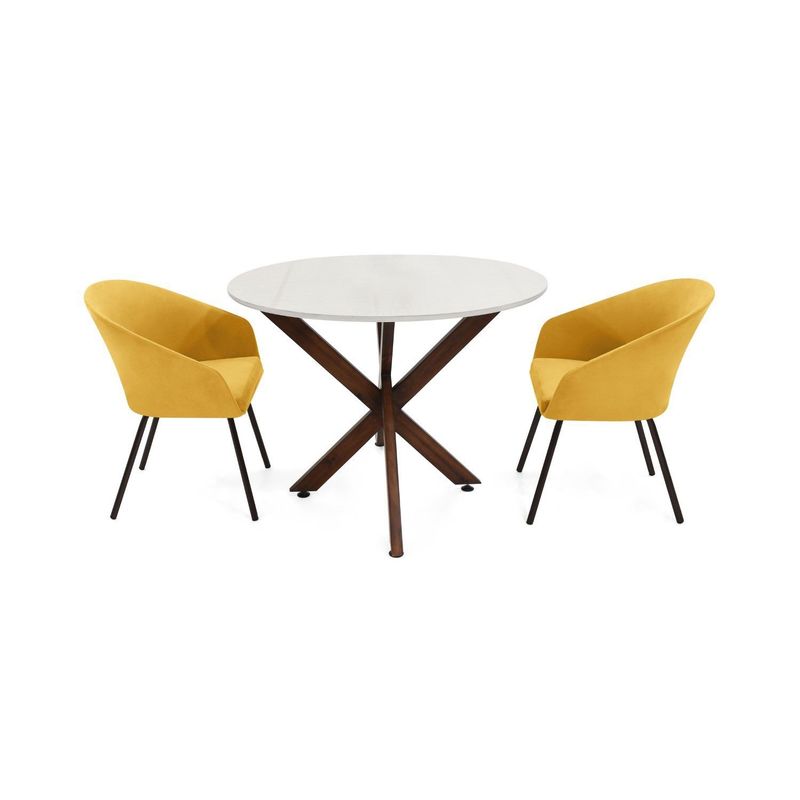 MICA - Juego de Comedor Moderno para 2 Personas Amarillo Blanco (Comedor + 2 Sillas) Mica