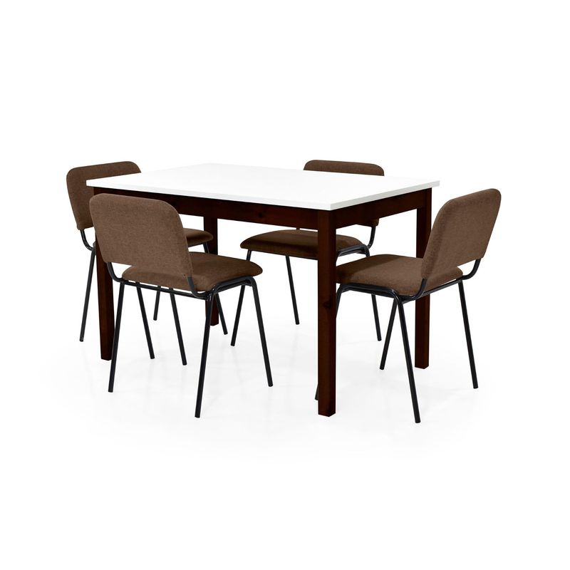 MICA - Juego de Comedor Moderno para 4 Personas Café Blanco (Comedor + 4 Sillas) Mica