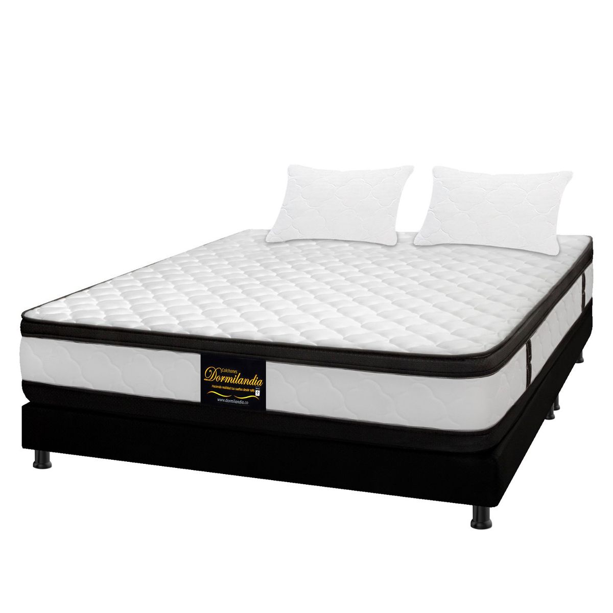 DORMILANDIA - Colchón con Base Cama cama King Firmeza Media Ortopédico Resortado con Doble Pillow Atenas 200 x 200 cm + 2 Almohadas Dormilandia