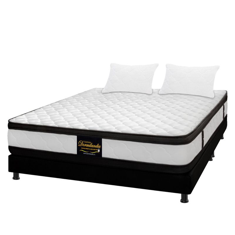 DORMILANDIA - Colchón con Base Cama cama King Firmeza Media Ortopédico Resortado con Doble Pillow Atenas 200 x 200 cm + 2 Almohadas Dormilandia - 0% Interés a 3 Cuotas Pagando con tu CMR Banco Falabella