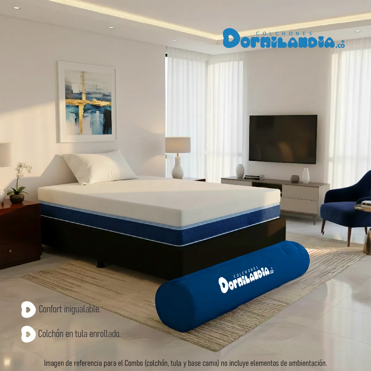DORMILANDIA - Colchón con Base Cama cama Sencillo Firmeza Media Espumado Multisleep 100 x 190 cm + Almohada Dormilandia