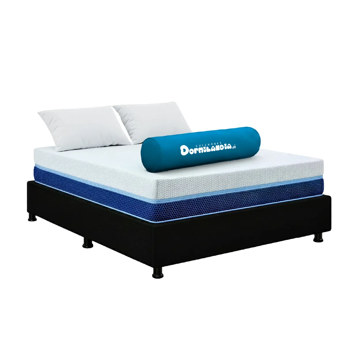 DORMILANDIA - Colchón con Base Cama cama Semidoble Firmeza Media Espumado Multisleep 120 x 190 cm + 2 Almohadas Dormilandia