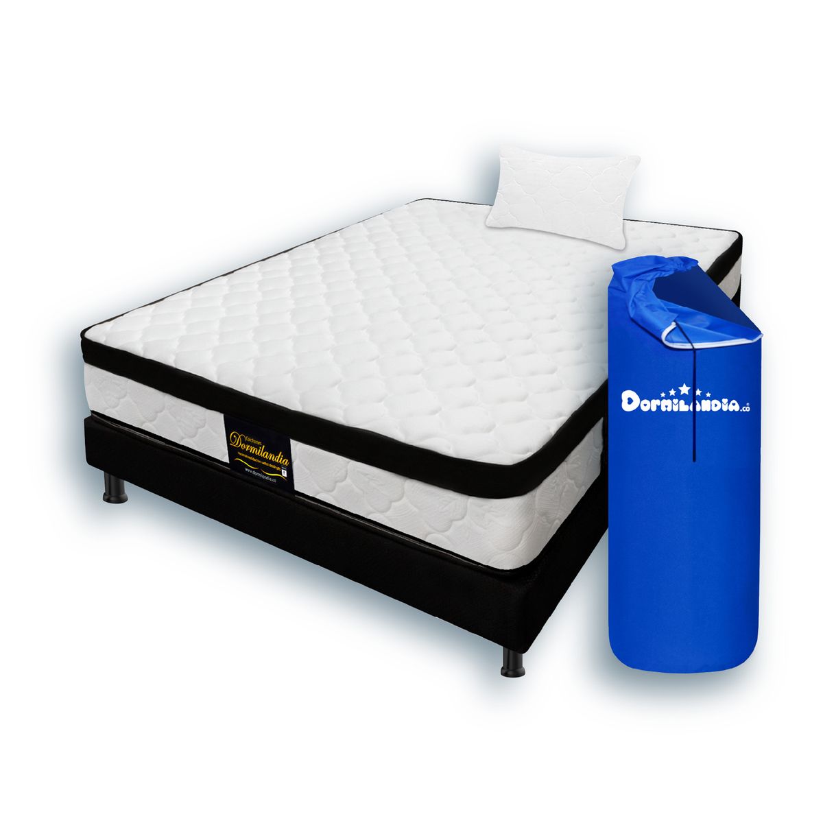 DORMILANDIA - Colchón con Base Cama Sencillo Firmeza Media Ortopédico Resortado con Pillow Versalles 100 x 190 cm + Almohada Dormilandia