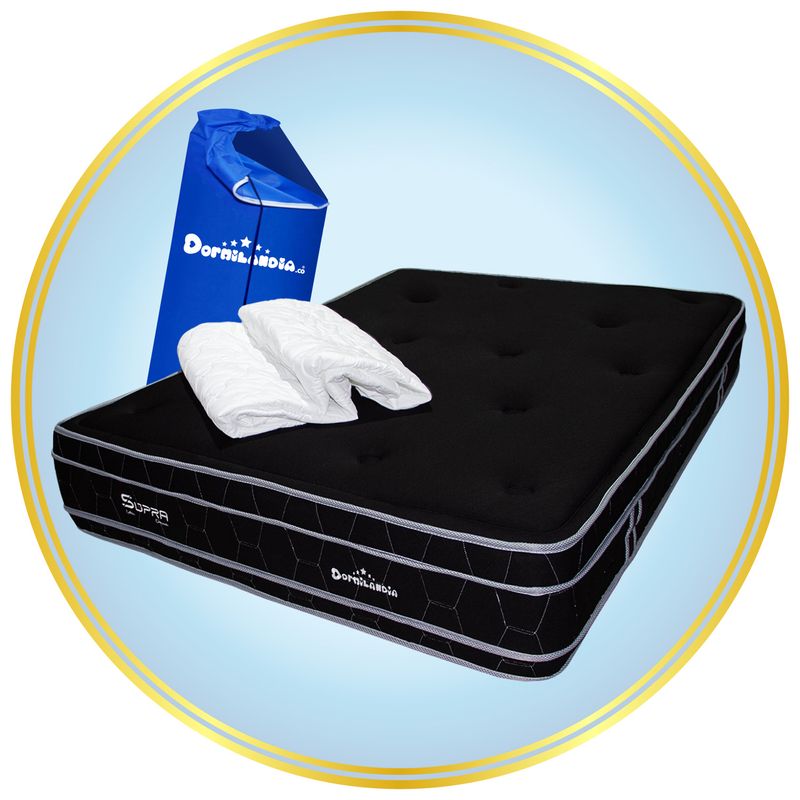 DORMILANDIA - Colchón Doble Resortado Black Supra 140 x 190 cm + Protector Dormilandia - Compra Sin Interés, Te Devolvemos el 100% de los Interéses Pagando con Tarjeta CMR Banco Falabella a 3 Cuotas - 0% Interés a 3 Cuotas Pagando con tu CMR Banco Falabella