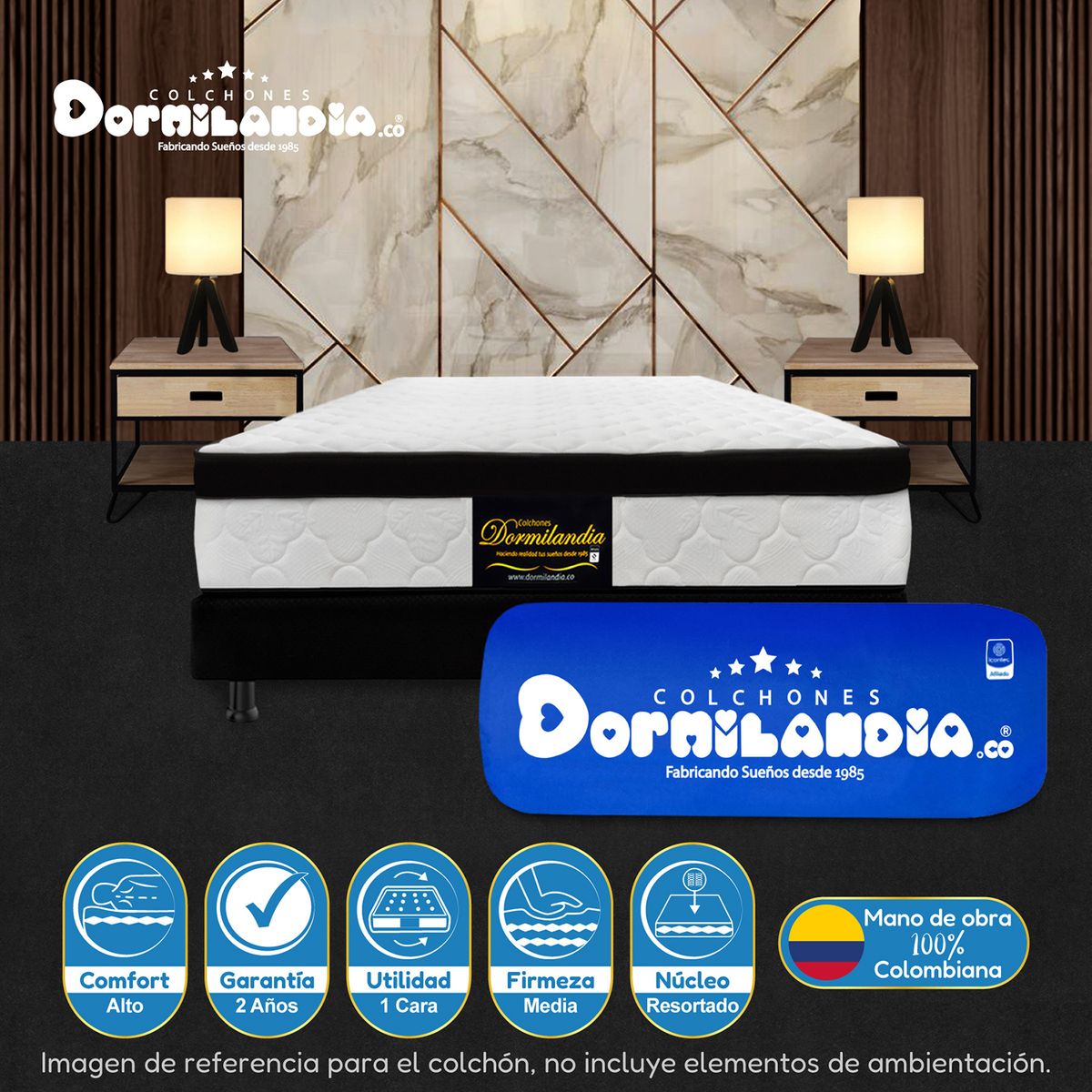 DORMILANDIA - Colchón Queen Firmeza Media Ortopédico Resortado con Pillow Versalles 160 x 190 cm Dormilandia