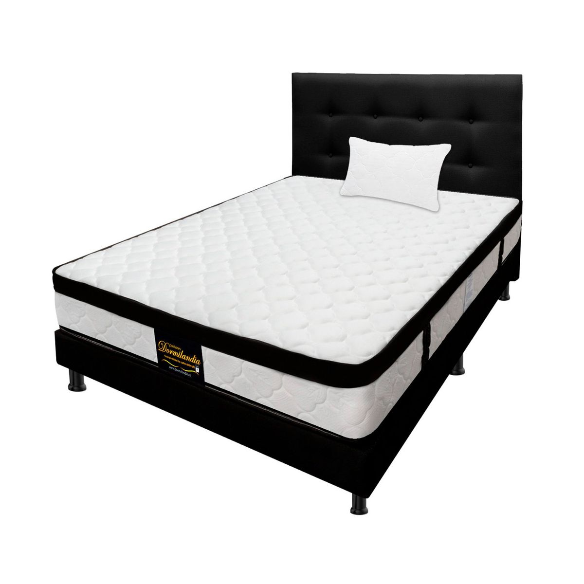 DORMILANDIA - Colchón con Base Cama cama Sencillo Firmeza Media Ortopédico Resortado con Pillow Versalles 100 x 190 cm + Almohada Dormilandia