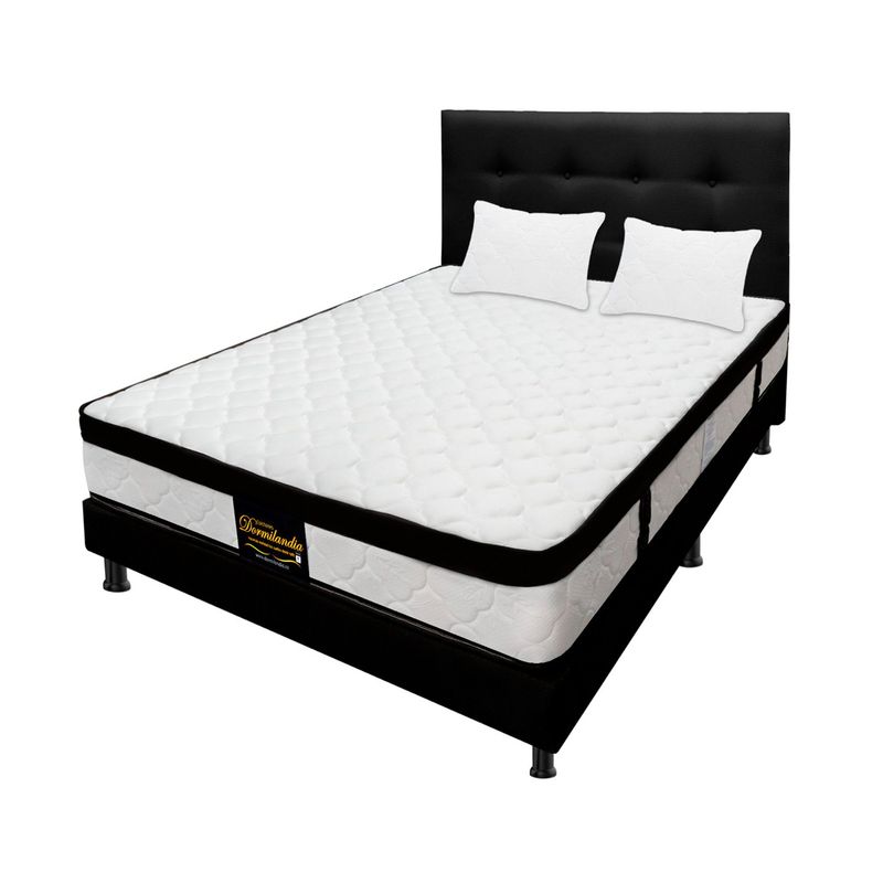 DORMILANDIA - Colchón con Base Cama cama Semidoble Firmeza Media Ortopédico Resortado con Pillow Versalles 120 x 190 cm + 2 Almohadas Dormilandia - 0% Interés a 3 Cuotas Pagando con tu CMR Banco Falabella