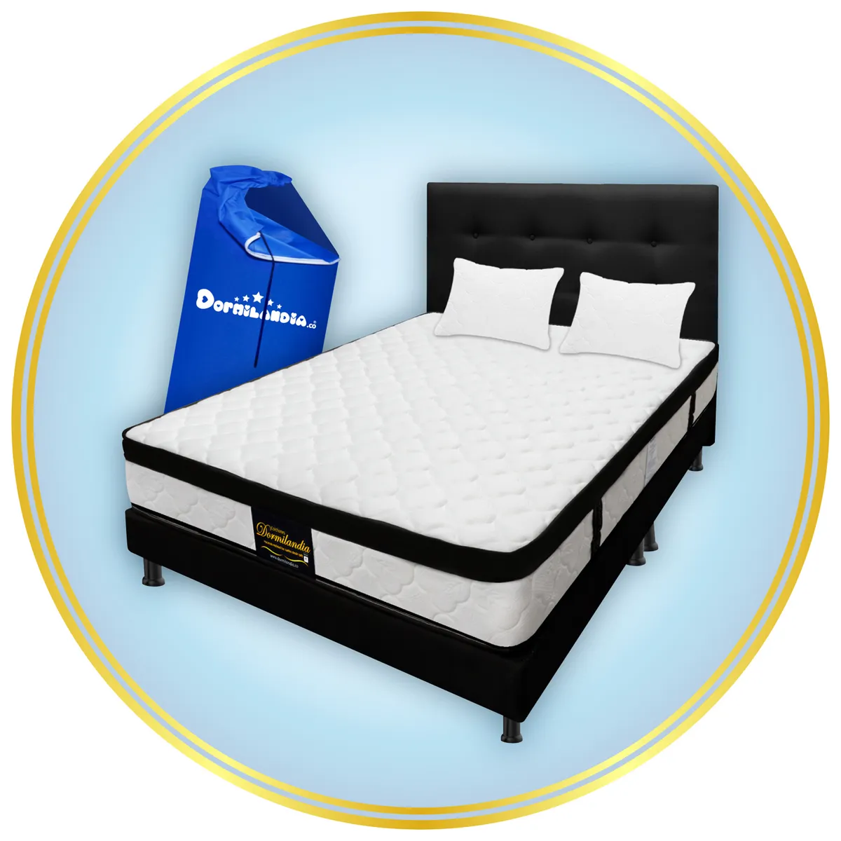 DORMILANDIA - Colchón con Base Cama cama King Firmeza Media Ortopédico Resortado con Pillow Versalles 200 x 200 cm + 2 Almohadas Dormilandia